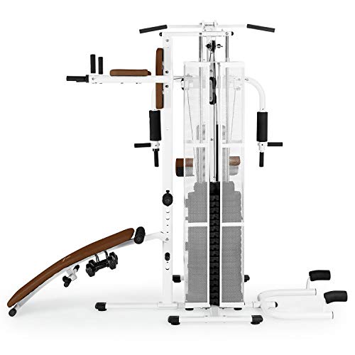 Klarfit Ultimate Gym 5000 White Edition - Máquina de Gimnasio, Estación multifunción, Más de 50 Ejercicios, Musculación con Pushup, SitUp, Ajuste de poleas y Pesos, Acolchada, Blanco