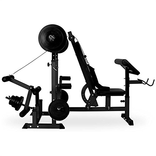 Klarfit Workout Hero 3000 Banco de musculación multifunción - Entrenamiento con Cargas guiadas, Banco de Pesas, Press de banca, Remo, Curler piernas, Peso máximo 100 kg, Estable, Acero, Negro