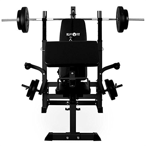 Klarfit Workout Hero 3000 Banco de musculación multifunción - Entrenamiento con Cargas guiadas, Banco de Pesas, Press de banca, Remo, Curler piernas, Peso máximo 100 kg, Estable, Acero, Negro