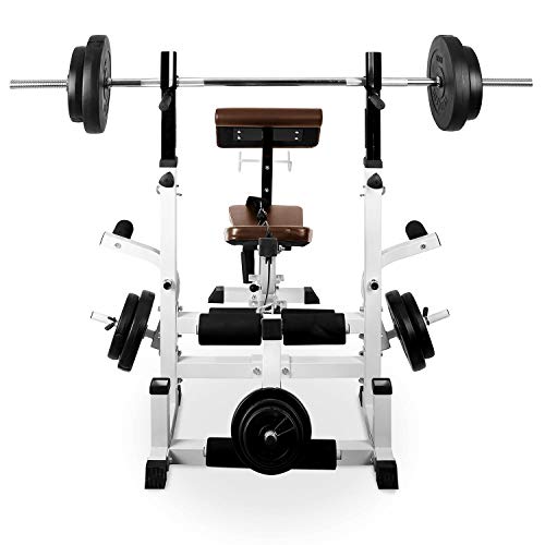 Klarfit Workout Hero 3000 Banco de musculación multifunción - Entrenamiento con Cargas guiadas, Banco de Pesas, Press de banca, Remo, Curler piernas, Carga máxima 280 kg, Estable, Acero, Blanco