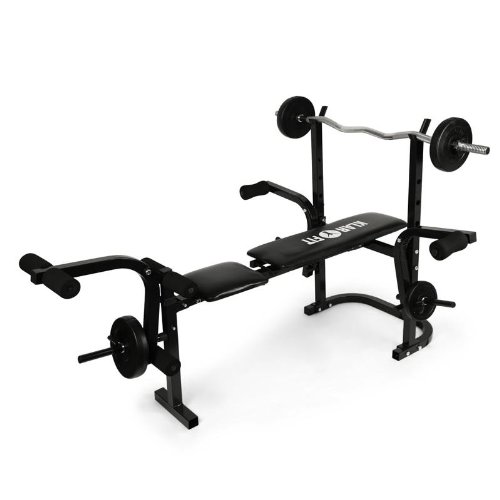 Klarfit Workout Hero Multistation Banco de Musculación Banco de Entrenamiento Multipower Curl Para Brazo y Pierna con Pesas Hasta 160Kg Respaldo Regulable a 3 Niveles Acero Negro