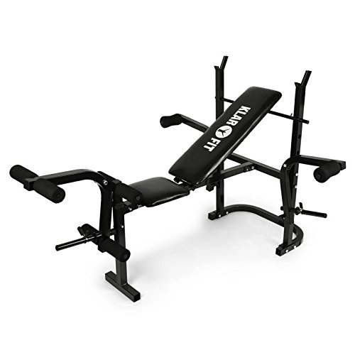 Klarfit Workout Hero Multistation Banco de Musculación Banco de Entrenamiento Multipower Curl Para Brazo y Pierna con Pesas Hasta 160Kg Respaldo Regulable a 3 Niveles Acero Negro