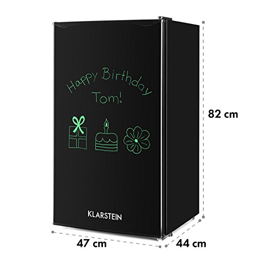 KLARSTEIN Spitzbergen Uni - Nevera, refrigerador, Marcador para Escribir en la Puerta, 90 l, 2 estantes de Vidrio, Compartimentos de Hielo y Verduras, Temperatura Ajustable en 5 Niveles, Negro