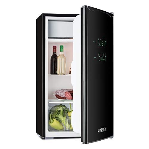 KLARSTEIN Spitzbergen Uni - Nevera, refrigerador, Marcador para Escribir en la Puerta, 90 l, 2 estantes de Vidrio, Compartimentos de Hielo y Verduras, Temperatura Ajustable en 5 Niveles, Negro