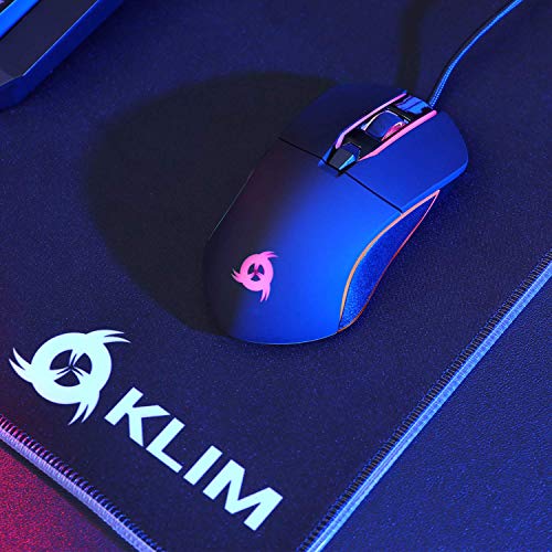 KLIM™ Aim - Ratón Gaming con Cable + Diseñado para Todos los Tamaños de Manos + Ratón Gamer RGB Personalizable, Programable, 500 a 7000 dpi + Agarre Ambidiestro + Compatible con PC y PS4 (Negro)