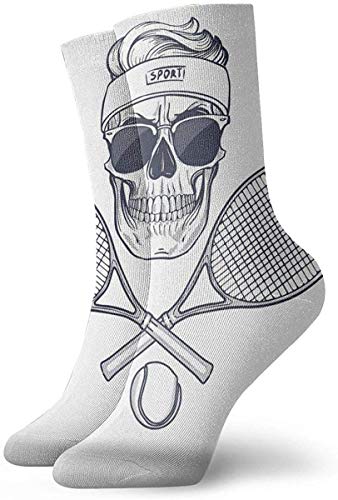 KLING Novedad Divertido Crazy Crew Calcetín Calavera con raquetas de tenis Calcetines deportivos deportivos impresos Calcetines de regalo personalizados de 30 cm de largo