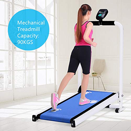 KLY Cinta Correr Plegable No Motorizada - Máquina para Correr, Trotar Caminar con Pantalla - para Entrenador Ejercicio Cardiovascular Home Gym Cardio (Azul)