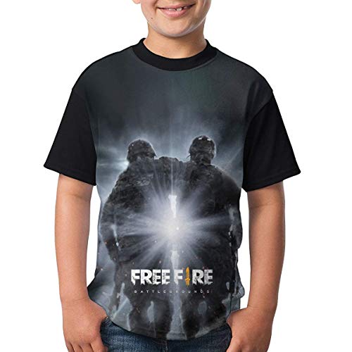 Kmehsv Niño Camisetas de Manga Corta, Free Fire Youth Short Sleeve T-Shirt Black 3D Printed Kid tee
