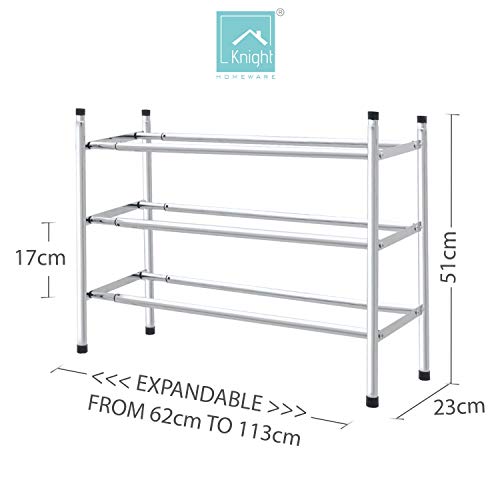 KNIGHT Zapatero apilable Extensible de 3 Niveles de Metal Cromado, Cromo, 3 Tier Chrome