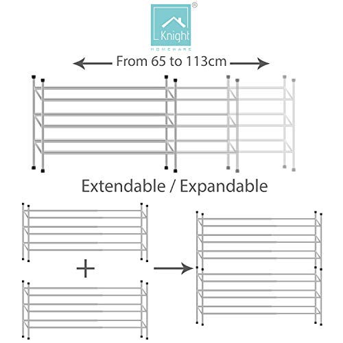 KNIGHT Zapatero apilable Extensible de 3 Niveles de Metal Cromado, Cromo, 3 Tier Chrome