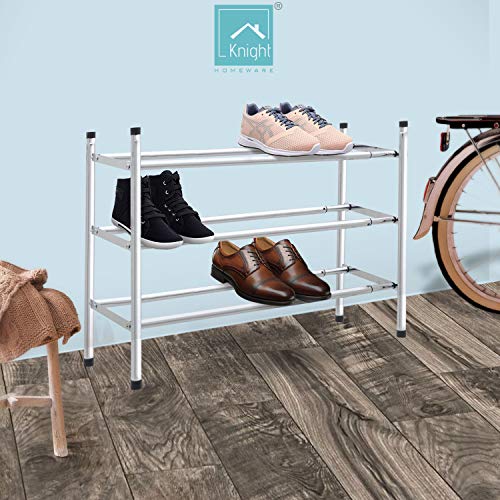 KNIGHT Zapatero apilable Extensible de 3 Niveles de Metal Cromado, Cromo, 3 Tier Chrome