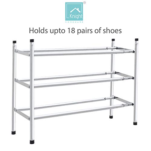 KNIGHT Zapatero apilable Extensible de 3 Niveles de Metal Cromado, Cromo, 3 Tier Chrome