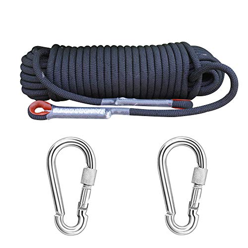 Knowing 20M*8MM Cuerda Escalada Profesional Cuerda de Seguridad con 2 Mosquetones para Usos Al Aire Libre Emergencia Supervivencia Camping Caza Pesca (Negro)