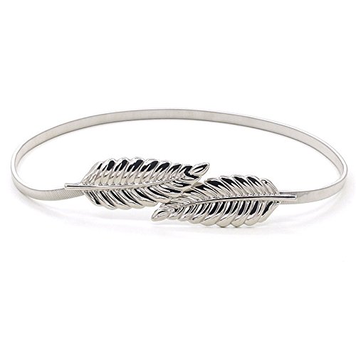 knowing Mujer Cintura Cinturón,Hojas Metal Elástico Cintura Cintura Strap, Hojas de Metal Cadena de Cintura,2PCS (Oro + plata)