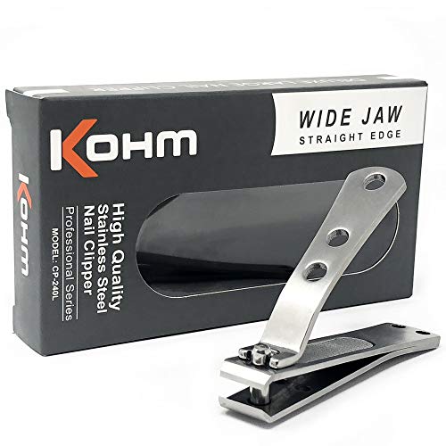 Kohm Straight Edge Cortaúñas – 4 mm de ancho, fácil agarre, Built-in de mandíbula – Lima de Uñas, acero inoxidable cepillado