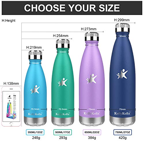 KollyKolla Botella de Agua Acero Inoxidable, Termo Sin BPA Ecológica, Botellas Termica Reutilizable Frascos Térmicos para Niños & Adultos, Deporte, Oficina, Yoga, Ciclismo, (750ml Rosado)