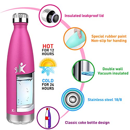 KollyKolla Botella de Agua Acero Inoxidable, Termo Sin BPA Ecológica, Botellas Termica Reutilizable Frascos Térmicos para Niños, Deporte, Oficina, Yoga, Gimnasio, Ciclismo, (350ml Rosa)