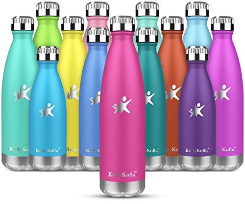 KollyKolla Botella de Agua Acero Inoxidable, Termo Sin BPA Ecológica, Botellas Termica Reutilizable Frascos Térmicos para Niños, Deporte, Oficina, Yoga, Gimnasio, Ciclismo, (350ml Rosa)