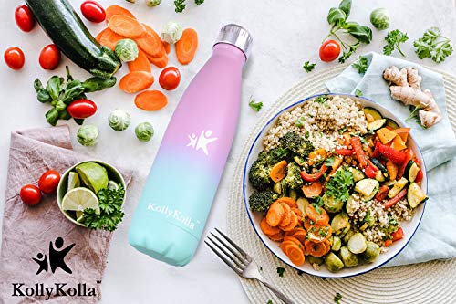 KollyKolla Botella de Agua Acero Inoxidable, Termo Sin BPA Ecológica, Botellas Termica Reutilizable Frascos Térmicos para Niños, Deporte, Oficina, Yoga, Gimnasio, Ciclismo, (350ml Rosa)