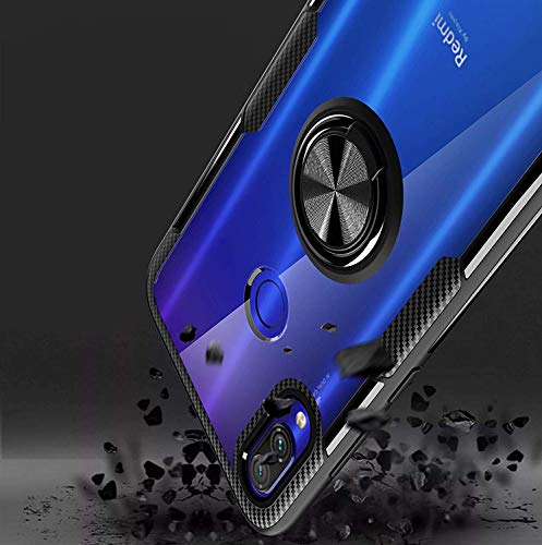 KONEE Funda para Xiaomi Redmi Note 7, 【Transparente Anti-Rasguños 】 【360° Giratorio Anilla Posterior】 【Compatible con Soporte de Montaje Magnético del Coche】 Delgado Carcasa para Xiaomi Redmi Note 7