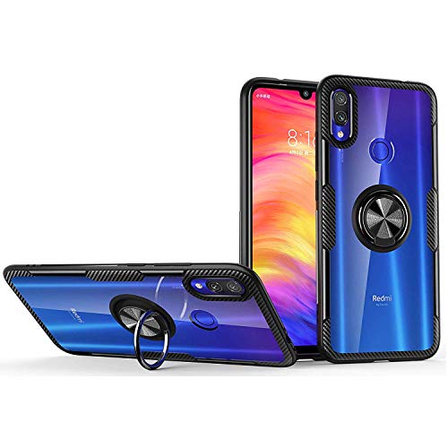 KONEE Funda para Xiaomi Redmi Note 7, 【Transparente Anti-Rasguños 】 【360° Giratorio Anilla Posterior】 【Compatible con Soporte de Montaje Magnético del Coche】 Delgado Carcasa para Xiaomi Redmi Note 7