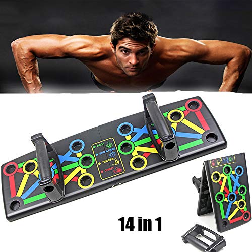 Konesky Push Up Board Plegable 14 En 1, Color Power Press Empuje hacia Arriba El Tablero del Soporte del Estante con Mango para El Entrenamiento De Ejercicios De Gimnasio En Casa