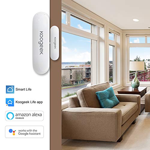 Koogeek Sensor de Puerta Wifi, Notificación Inteligente de APP Control Remoto, funciona con Alexa/Google Home, Sistema de seguridad para el hogar, IOS y Andriod, no Hub con 2.4 Ghz WIFI