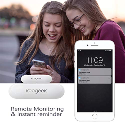 Koogeek Sensor de Puerta Wifi, Notificación Inteligente de APP Control Remoto, funciona con Alexa/Google Home, Sistema de seguridad para el hogar, IOS y Andriod, no Hub con 2.4 Ghz WIFI