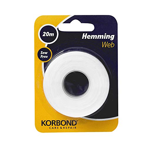 Korbond Cinta termoadhesiva para dobladillos, para pegar tela y hacer manualidades sin coser, ideal para orillas, pantalones, vaqueros, parches y uniformes, 2 cm x 20 m, white (110042)