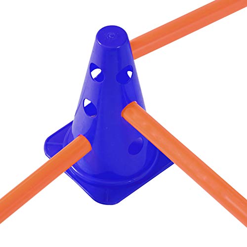 Kosma Juego de vallas de agilidad ajustable y multifuncional - 10Pc Marker Cone 9 pulgadas de color azul con 5Pc Color naranja Hurdle Poles 40 cm de largo - En bolsa de transporte