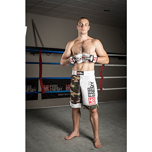 KRF Feel The Enemy MMA Samut Pantalones de Boxeo, Hombre, Multicolor (Camuflaje/Blanco/Negro), M