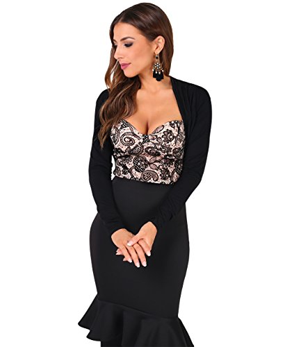 KRISP Bolero Mujer Fiesta Torera Manga Tallas Grandes Punto Boda, Negro (7519), SM, 7519-BLK-SM