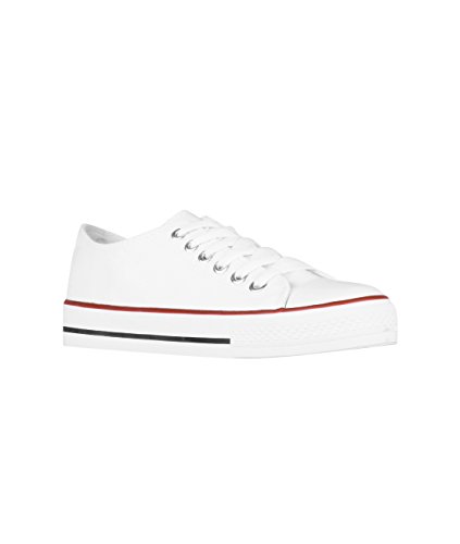 KRISP Zapatillas Mujer Tipo Estilo Imitación Casuales Lona Cordones Baja Alta Puntera Goma, (Blanco (2345), 38 EU (5 UK)), 2345-WHT-5