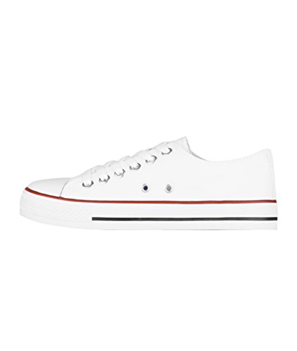 KRISP Zapatillas Mujer Tipo Estilo Imitación Casuales Lona Cordones Baja Alta Puntera Goma, (Blanco (2345), 38 EU (5 UK)), 2345-WHT-5