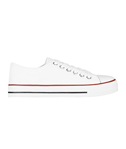 KRISP Zapatillas Mujer Tipo Estilo Imitación Casuales Lona Cordones Baja Alta Puntera Goma, (Blanco (2345), 38 EU (5 UK)), 2345-WHT-5