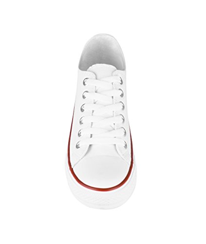 KRISP Zapatillas Mujer Tipo Estilo Imitación Casuales Lona Cordones Baja Alta Puntera Goma, (Blanco (2345), 38 EU (5 UK)), 2345-WHT-5