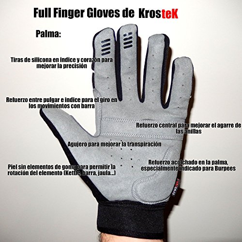 KrosteK Par de Guantes Full Fingers (M) - Guantes de Dedo Largo para Evitar los Callos. Entrenamiento Funcional.