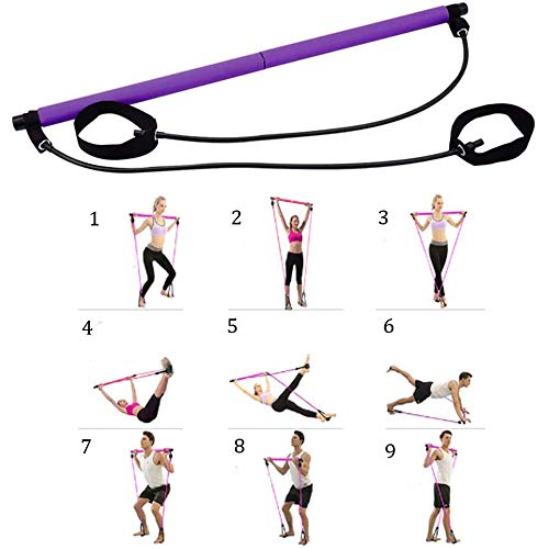 KUANDARMX Fuerte Kit Da Pilates Portatile con Fascia Di Resistenza, Lunga Barra Di Resistenza, per Yoga, Pilates, Yoga, Esercizi per Bodybuilding Presente, Pink