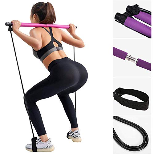 KUANDARMX Fuerte Kit Da Pilates Portatile con Fascia Di Resistenza, Lunga Barra Di Resistenza, per Yoga, Pilates, Yoga, Esercizi per Bodybuilding Presente, Pink