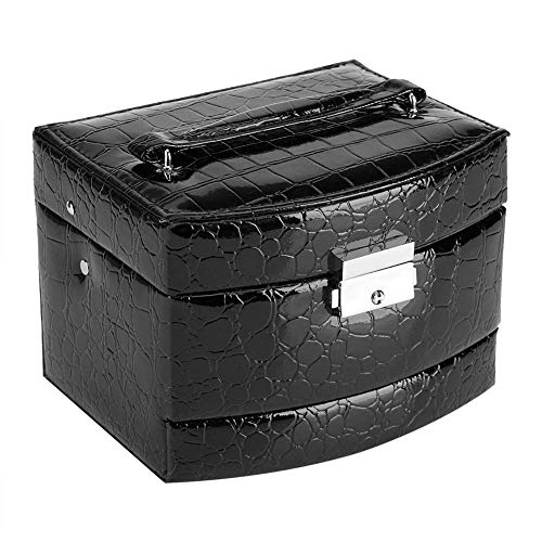 Küchenks Caja de joyería con Cerradura de 3 Capas, Caja de joyería portátil, Organizador de Almacenamiento, Caja, Anillo, Pendiente, Collar, cajón, Espejo, Cuero, Regalo (Negro, 15.5x13 x11.5CM)