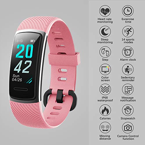 KUNGIX Pulsera Actividad Inteligente, Impermeable IP68 Pulsera Inteligente 0,96 Pulgadas Pantalla Color, Monitor Ritmo Cardíaco y Sueño 14 Modos de Deporte Mujer Hombre Niño Smartwatch Android y iOS