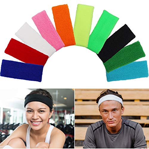 Kurtzy Cinta Pelo (10 Pz) - 13cm Deportiva Banda de Pelo para Mujer, Hombre y Niños - Bandas de Cabeza para Ciclismo, Gimnasia, Fútbol, Atletismo - Cinta de Pelo Deportiva