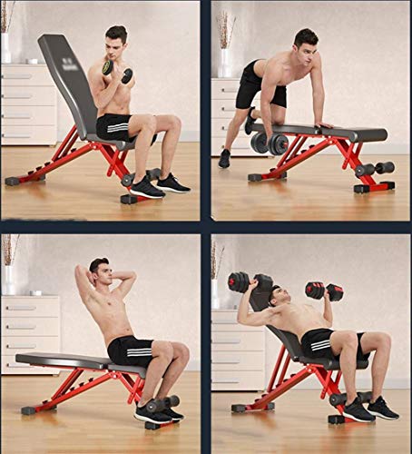 KUYUC Banco de Pesas Ajustable, Plegable Banco de Musculación, Multiposición Banco de Ejercicios para Ejercicio de Cuerpo, Carga 100KG (Color : Red)