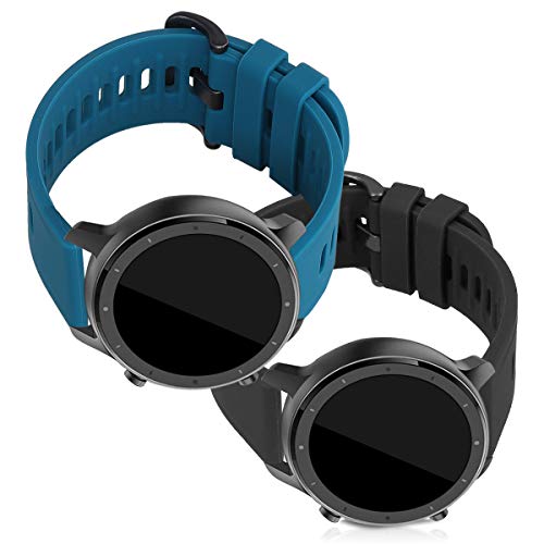 kwmobile 2X Pulsera Compatible con Xiaomi Huami Amazfit GTR (47mm) - Brazalete de Silicona Negro/petróleo sin Fitness Tracker