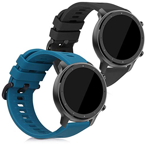 kwmobile 2X Pulsera Compatible con Xiaomi Huami Amazfit GTR (47mm) - Brazalete de Silicona Negro/petróleo sin Fitness Tracker