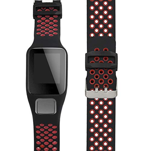 kwmobile Pulsera Compatible con Tomtom Adventurer/Runner 3/Spark 3/Golfer 2 - Brazalete de Silicona en Negro/Rojo sin Fitness Tracker