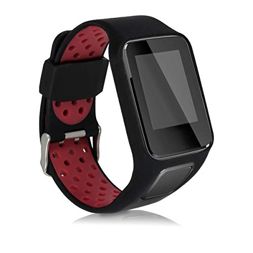 kwmobile Pulsera Compatible con Tomtom Adventurer/Runner 3/Spark 3/Golfer 2 - Brazalete de Silicona en Negro/Rojo sin Fitness Tracker