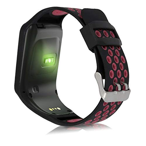 kwmobile Pulsera Compatible con Tomtom Adventurer/Runner 3/Spark 3/Golfer 2 - Brazalete de Silicona en Negro/Rojo sin Fitness Tracker