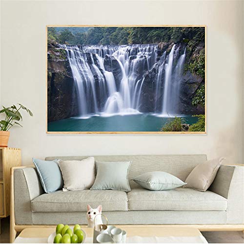 KWzEQ Cascada Pintura Lienzo Arte Paisaje Bosque árbol montaña decoración del hogar Roca acantilado salón decoración50X75cmPintura sin Marco