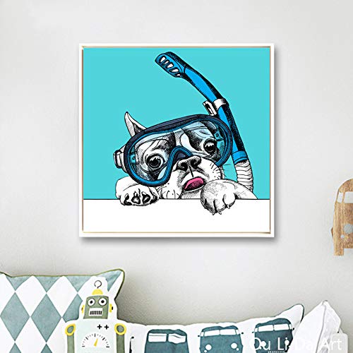 KWzEQ Dibujos Animados Lindo Animal Perro Gato Mono Lienzo impresión Pintura al óleo Lienzo hogar Pared Arte decoración50X50cmPintura sin Marco